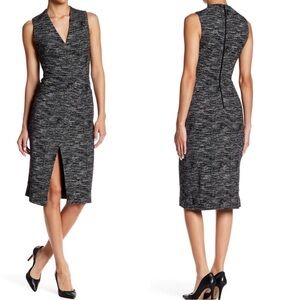 Alice + Olivia Carissa V-Neck Faux Wrap Sleeveless Sheath Gray Knit Dress